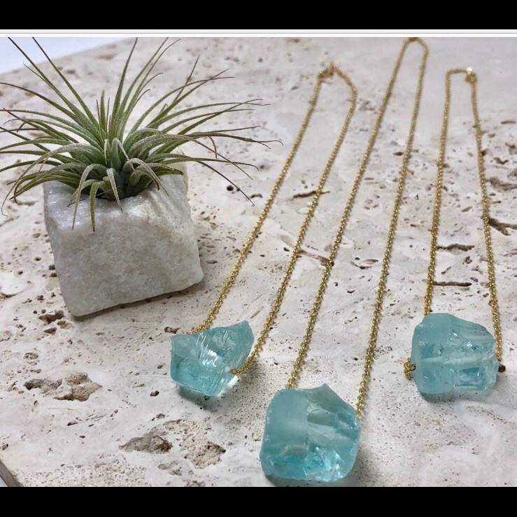 Raw Acquamarine On 14k Gold Plated Necklace 30$